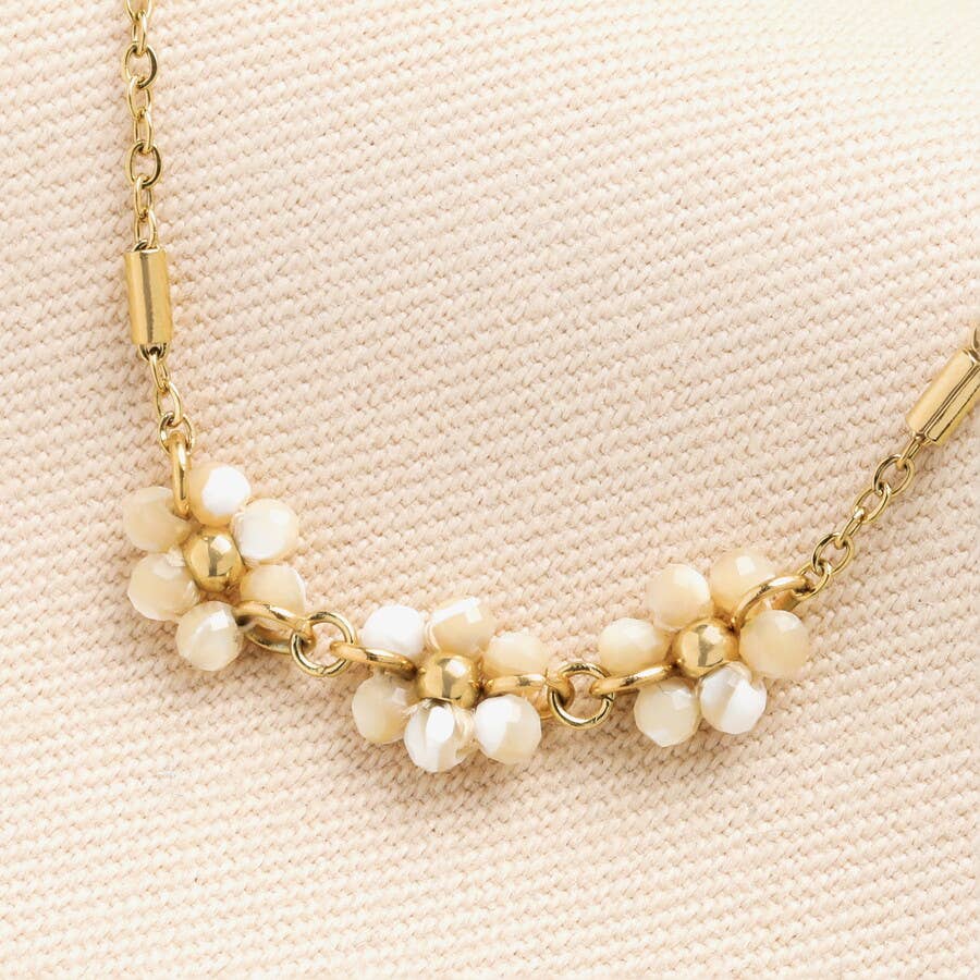 Triple Flower Barrel Chain Gold Necklace