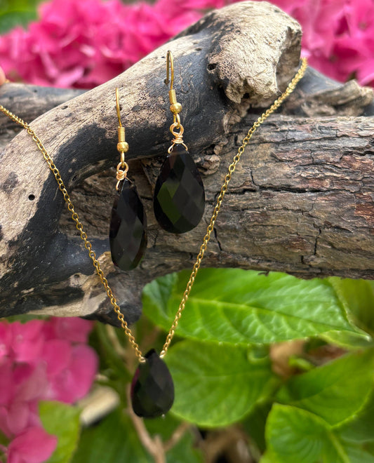 18ct Gold Plated Black Obsidian Drop Earrings OR4