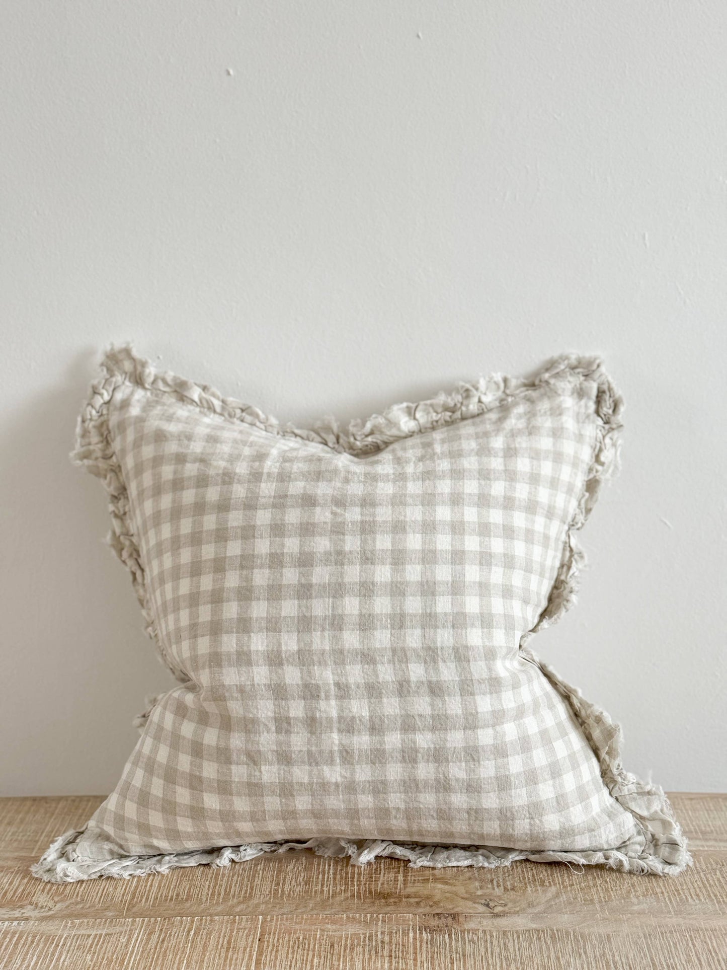 Hattie Ruffled Linen Cushion Cover Natural Gingham 45 x 45 cm