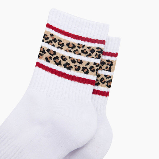 Leopard Print Striped Organic Cotton Sports Socks in White: UK 3-7 | EU 36-40 | US 5-9