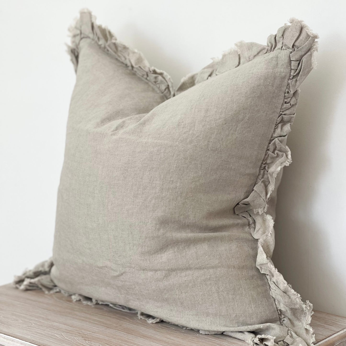 Hattie Ruffle Edge Natural Beige Linen Cushion