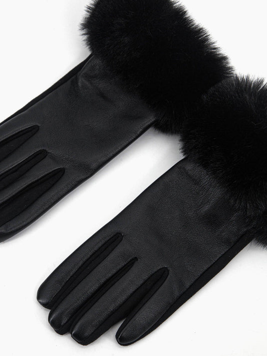 Maya Faux Fur Cuff Gloves - Black, PU: One-size