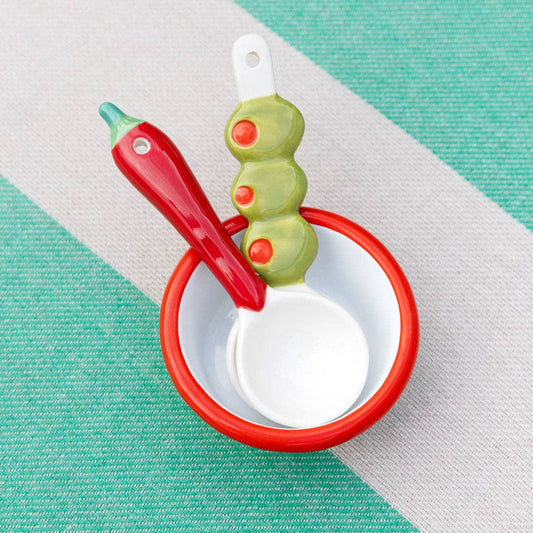 Pair Olive & Chilli Ceramic Spoons