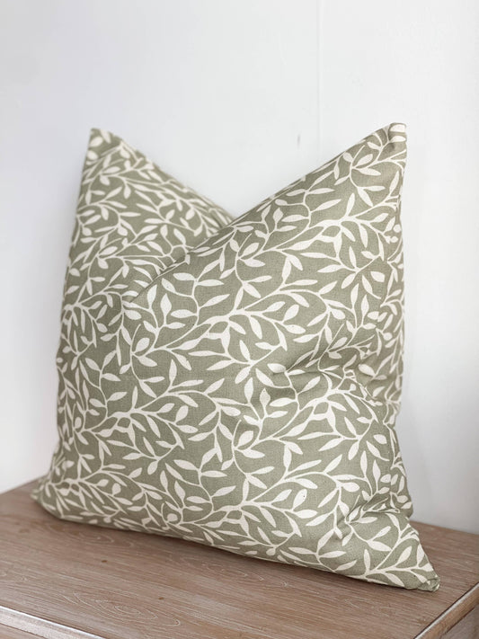 Aria Cotton Cushion Cover – Olive Leaf Print: 45 x 45 cm