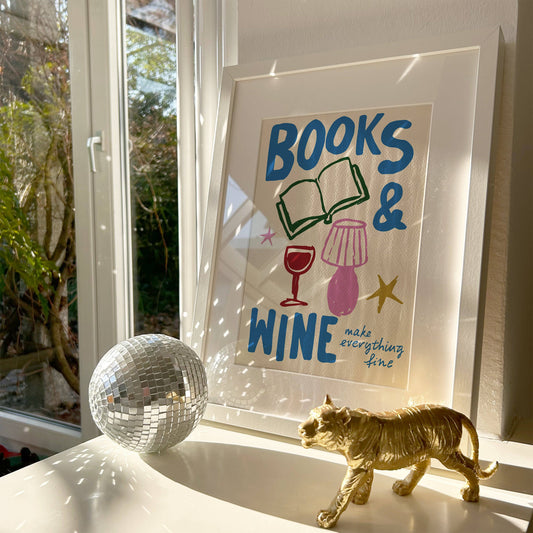Books & Wine Book Lover Print: A5