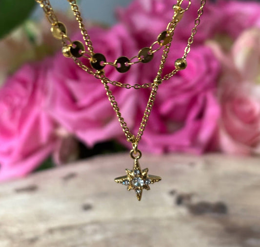18ct Gold Plated Triple Chain Star Necklace OR44