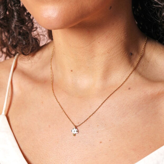 White Enamel Mushroom Pendant Necklace in Gold