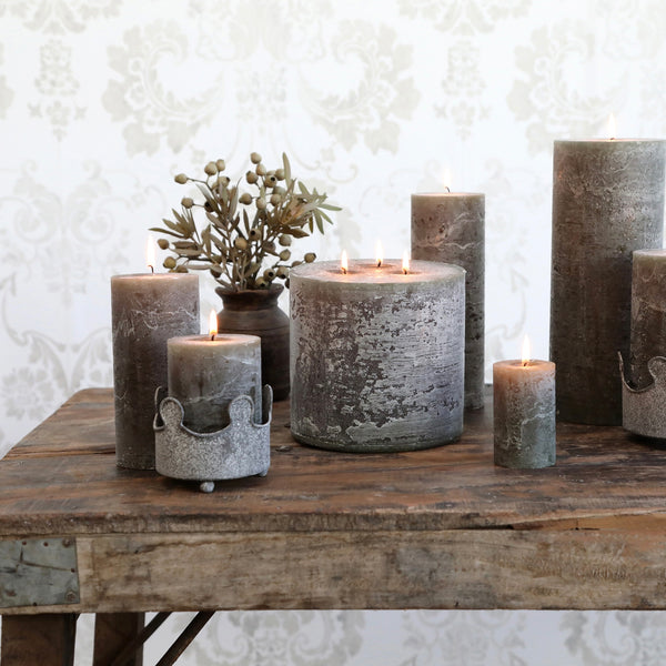 Olive Green Rustic Pillar Candle - 4 sizes available