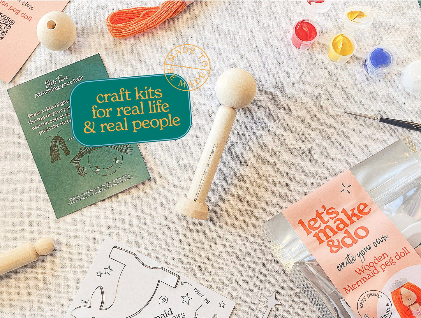 Create Your Own Mermaid Wooden Peg Doll Kit