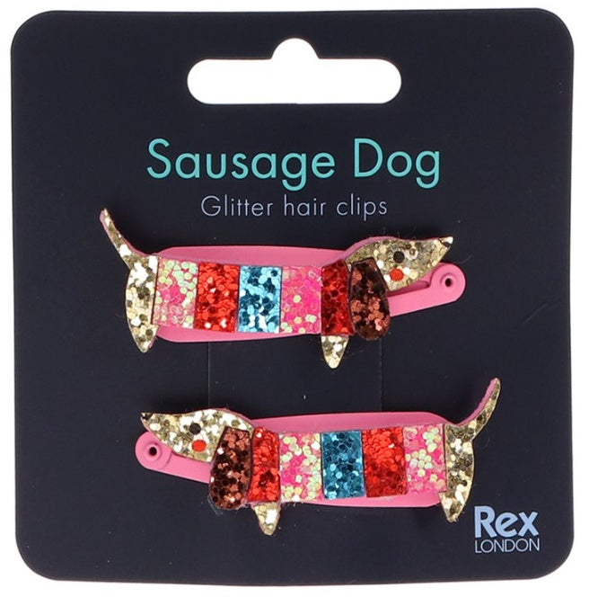 Sausage Dog Glitter Hair Clips