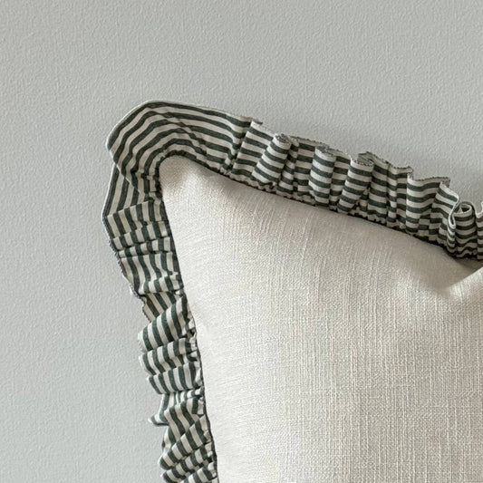 Bella Green and Cream Ruffle Cushion