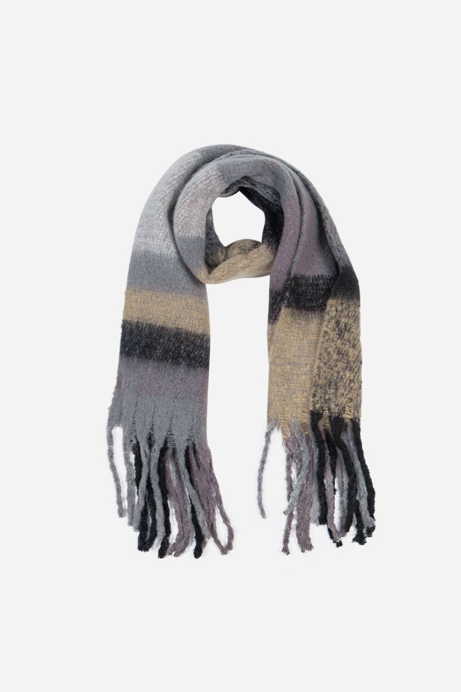 Neutral Large Check Print Blanket Scarf: One-size