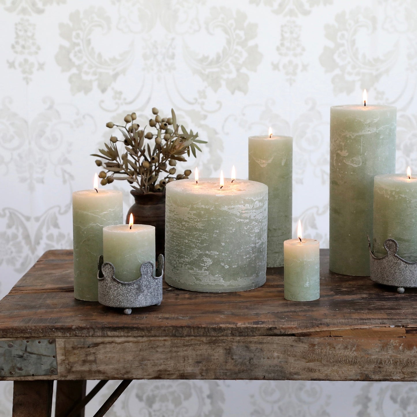 Pale Green Rustic Pillar Candle - 4 sizes