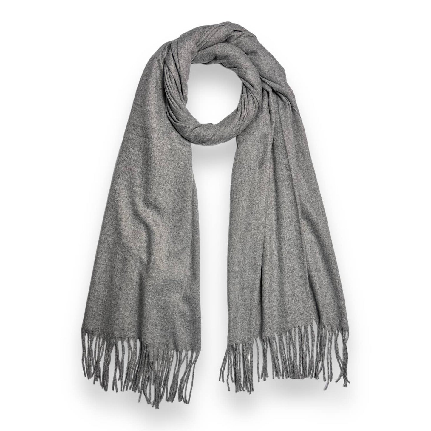 Plain woolblend scarf with tassels - Light Grey