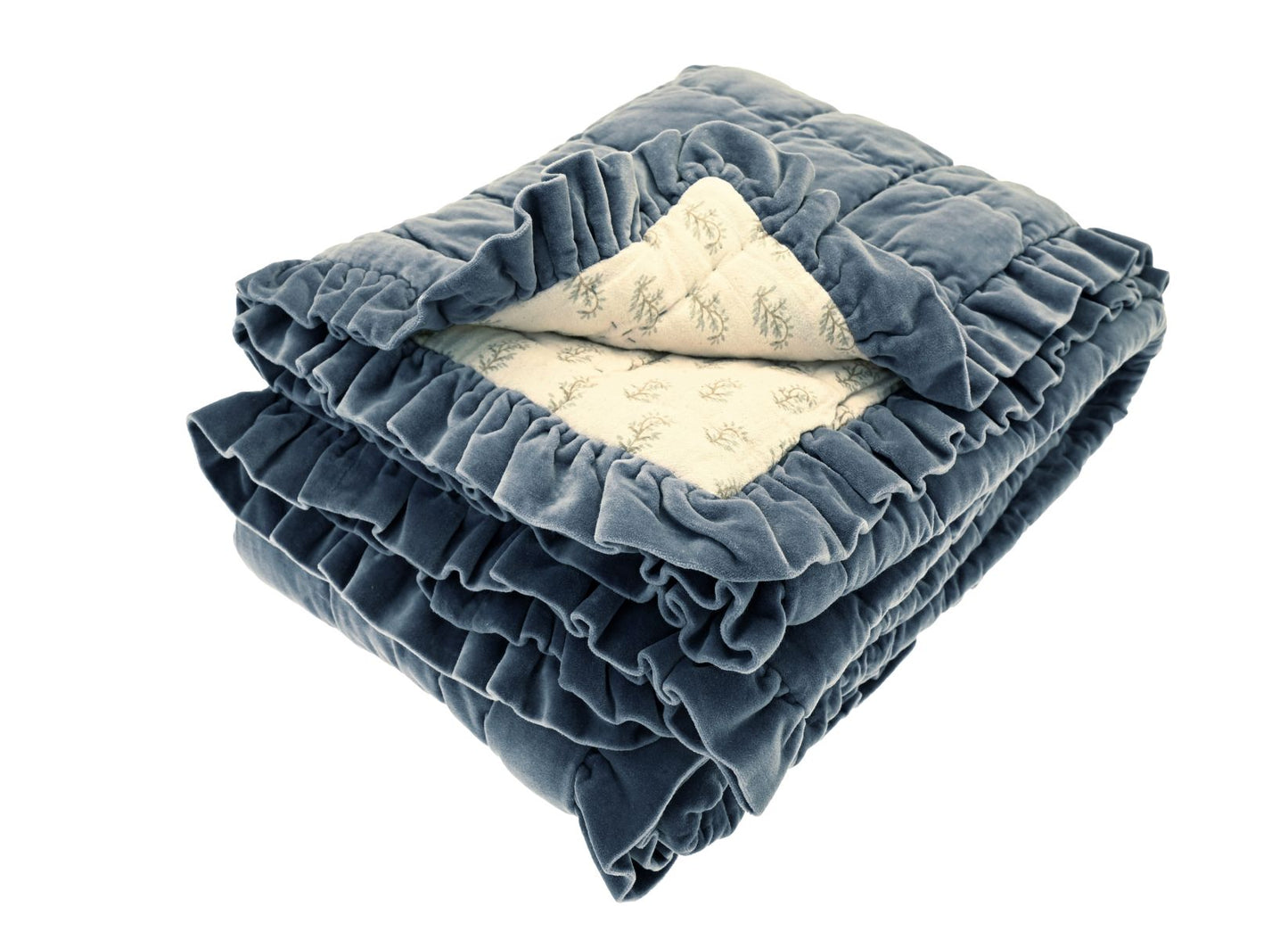 Matilda Velvet Ruffle Bedspread in Slate Blue