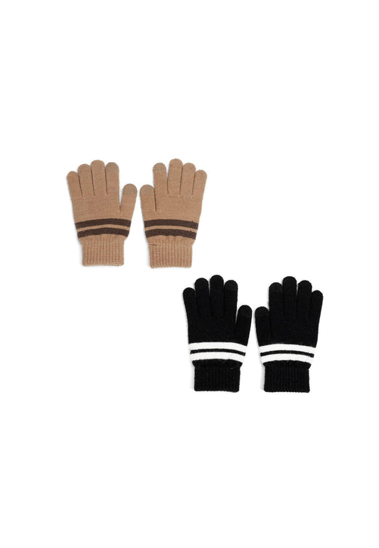 Knitted Stripe Gloves in Brown or Black