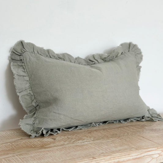 Hattie Ruffle Edge Sage Linen Cushion - 3 sizes