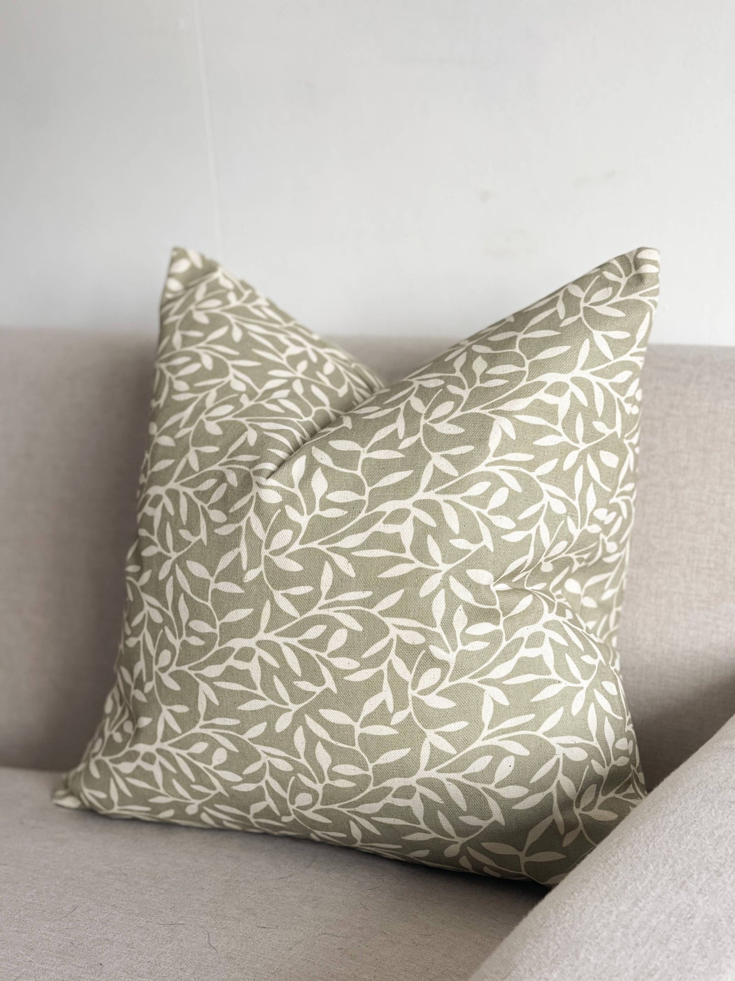 Aria Cotton Cushion Cover – Olive Leaf Print: 45 x 45 cm