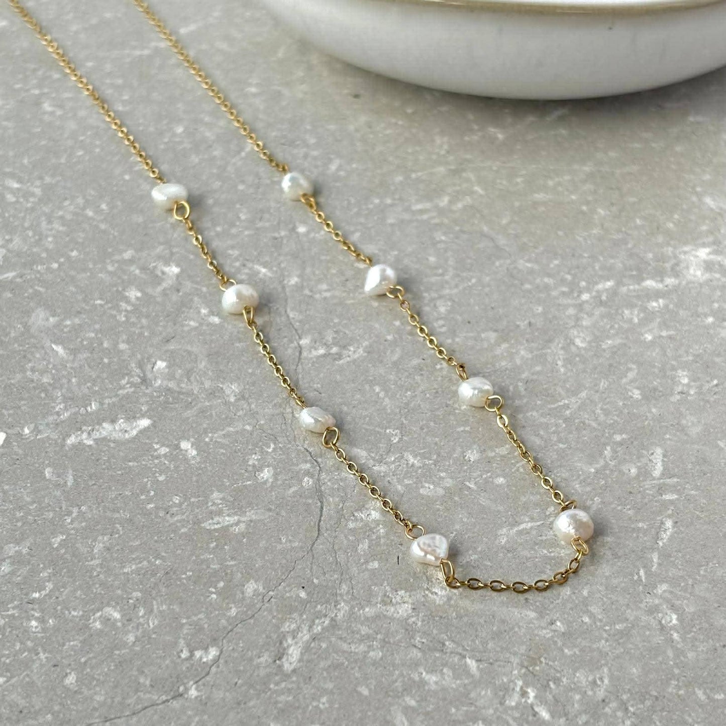Tarnish Resistant Freshwater Pearl Chain Necklace. FB12