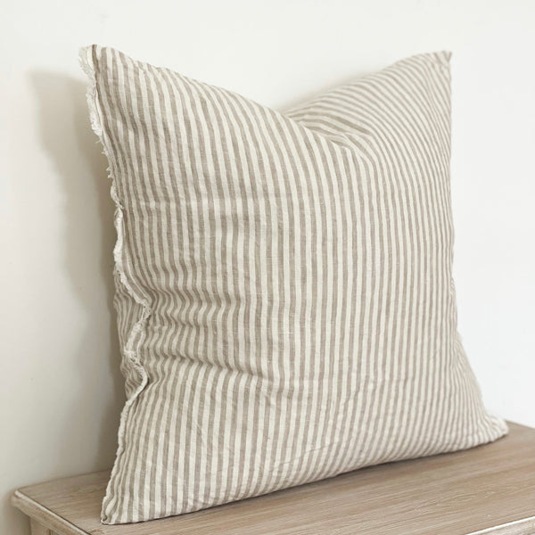 Elsie Frayed Edge Cream Stripe Cushion
