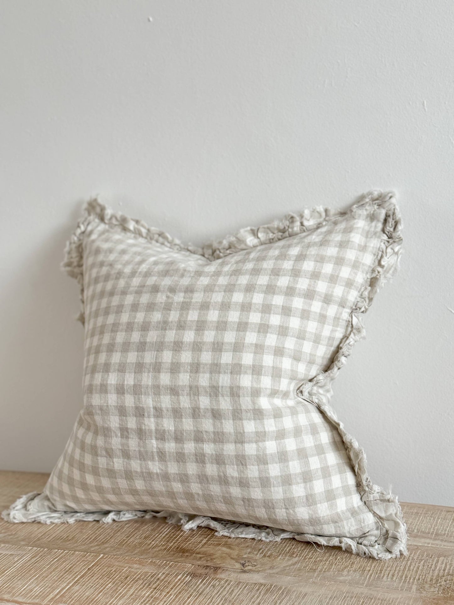 Hattie Ruffled Linen Cushion Cover Natural Gingham 45 x 45 cm