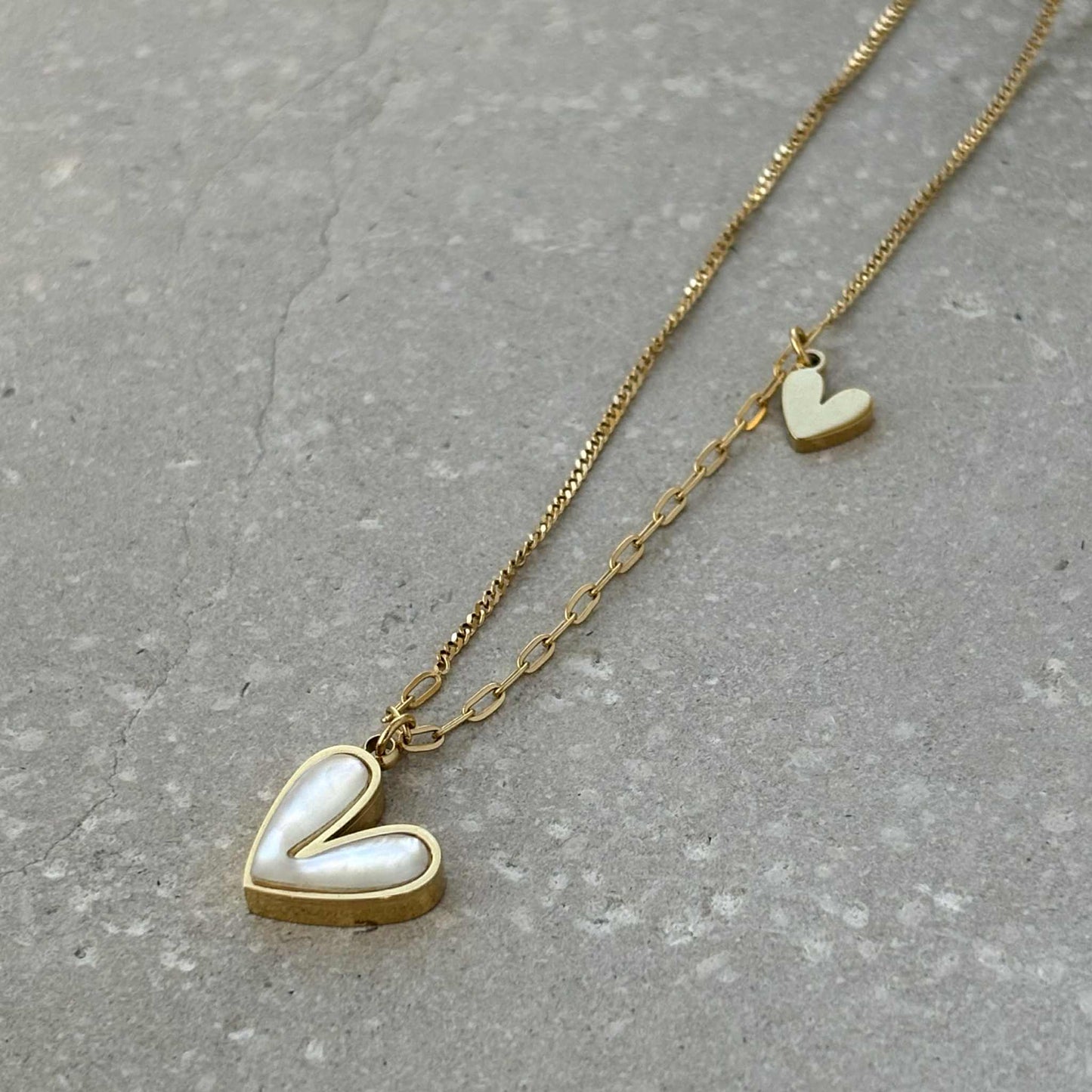 Tarnish Resistant Gold Pearlescent Heart Necklace. FB11