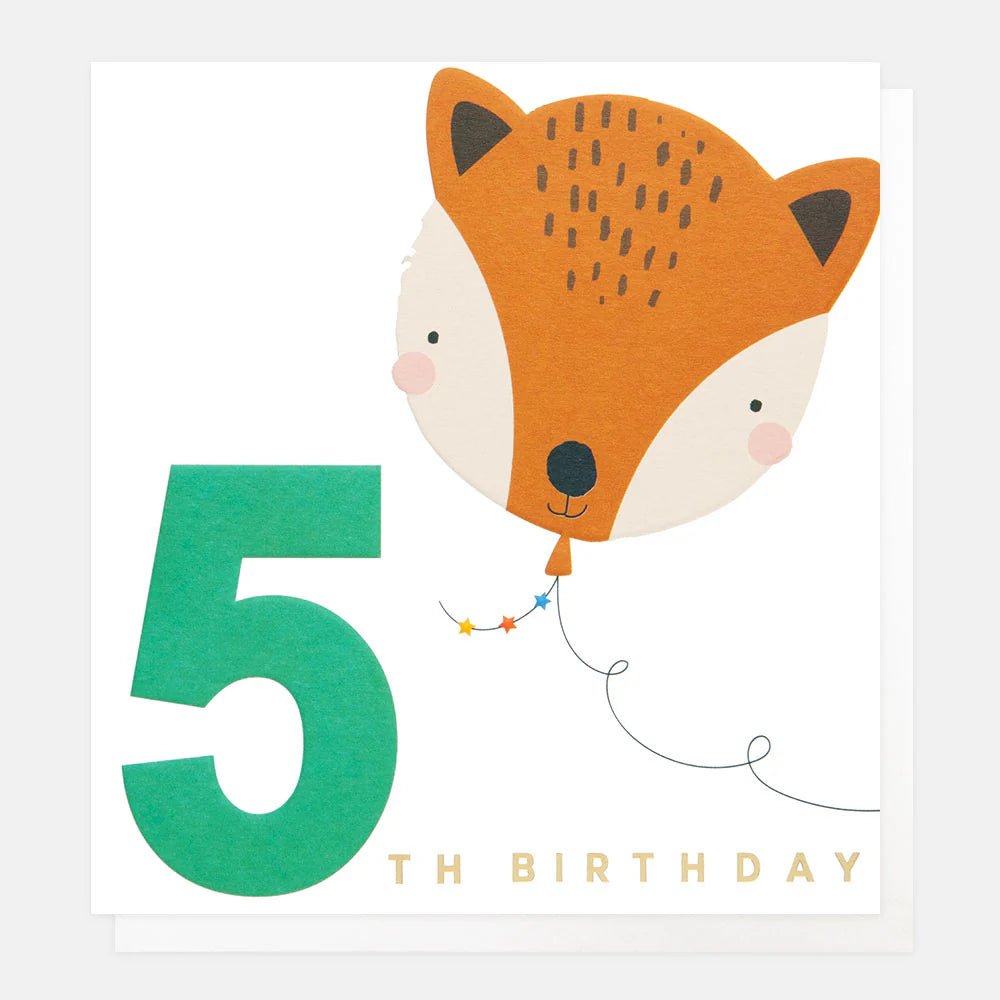 Fox Balloon 5th Birthday Card