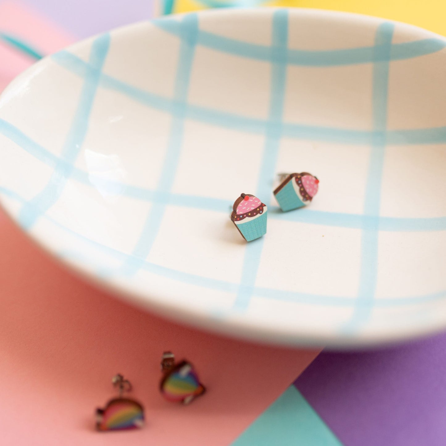 Cupcakes - Eco friendly wooden stud earrings