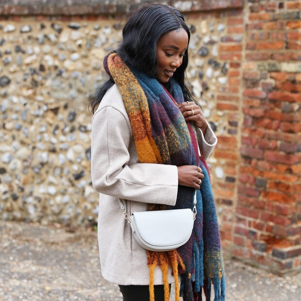 Vegan Leather Light Grey Half Moon Handbag