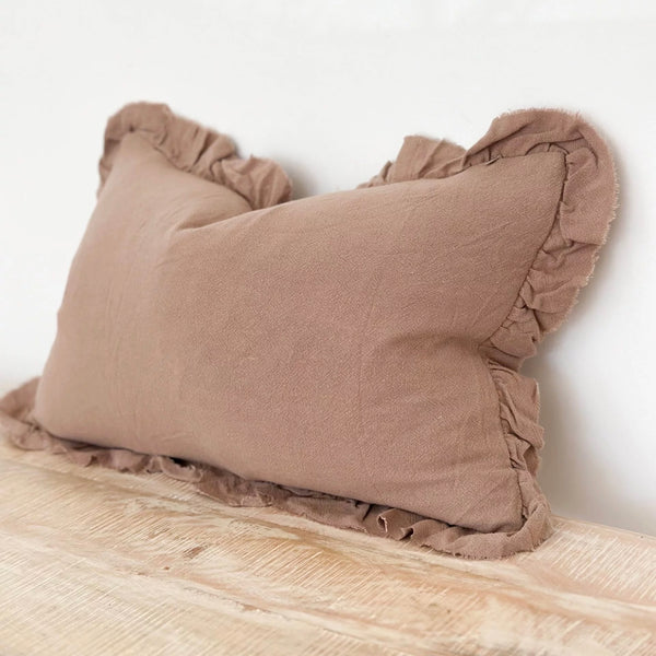 Greta Ruffle Edge Taupe Oblong Cushion - 50x30cm