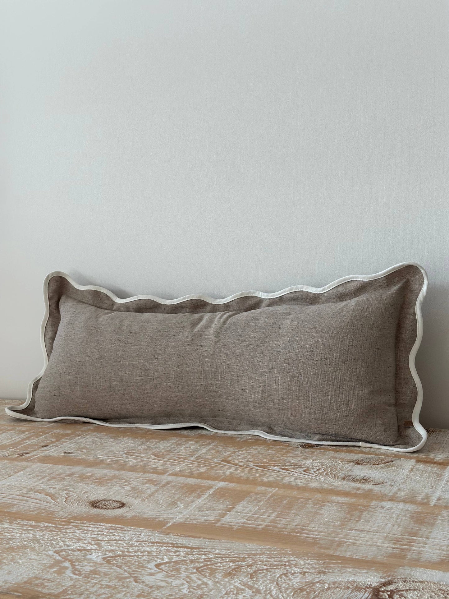 Chloe Greige Bolster Scalloped Edge Cushion 80x30
