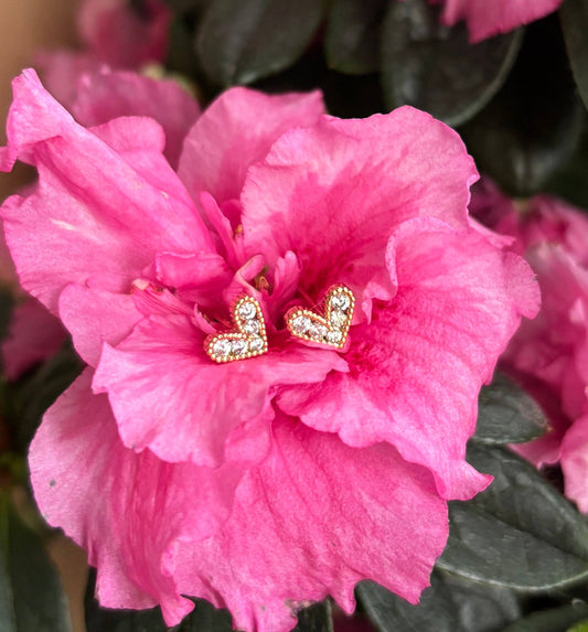 14ct Gold Plated Cubic Zirconia Heart Gold Earrings OR85