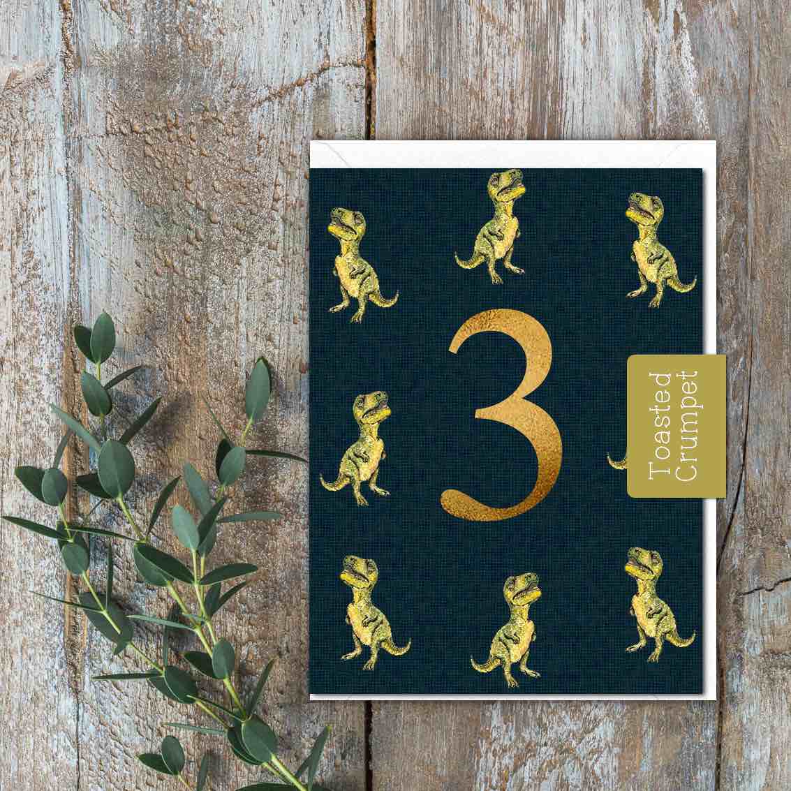 "Three" Birthday Milestone Dinosaur Card