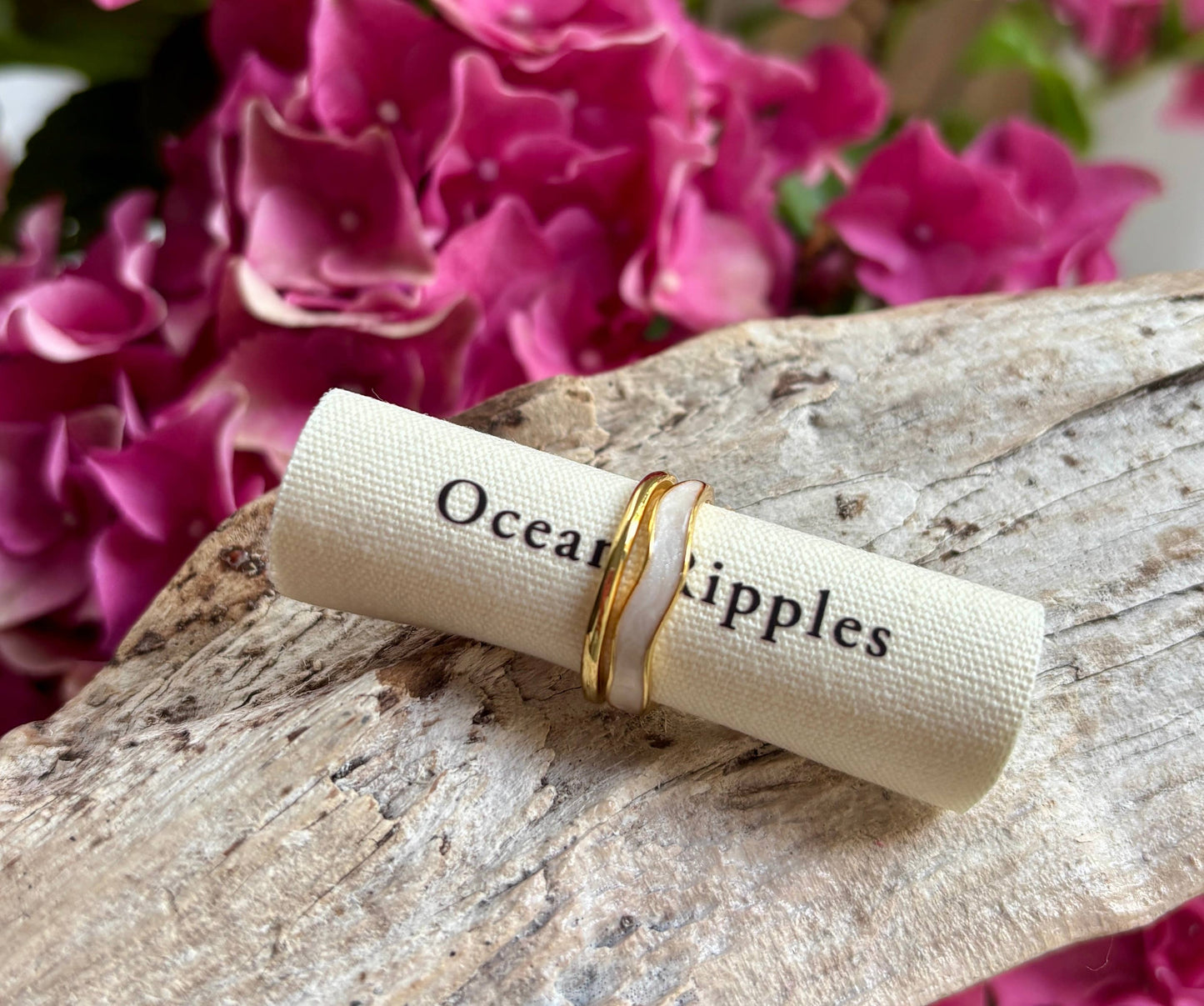 14ct Gold Plated Gold & Ivory Oil Drip Adjustable Ring OR77