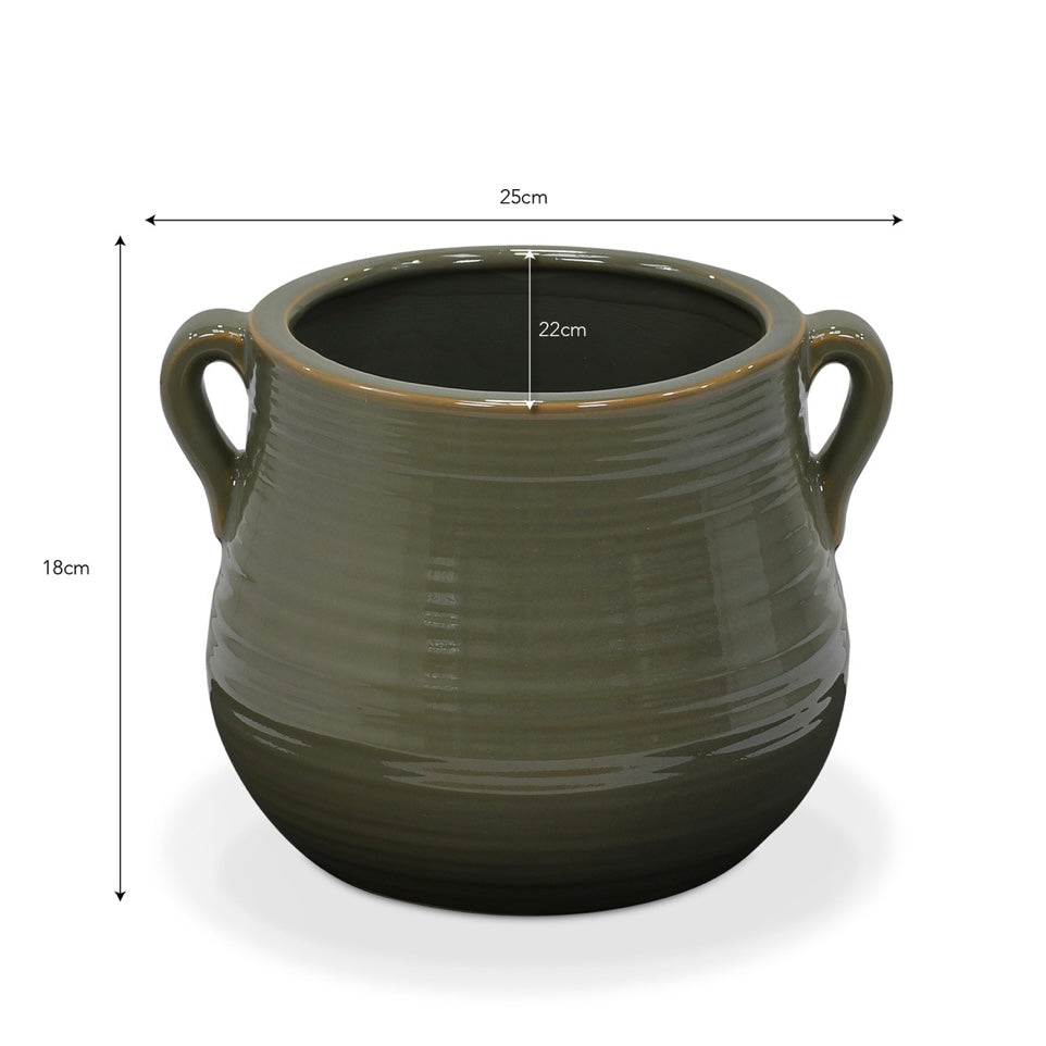 Sage Green Twin Handled Plant Pot