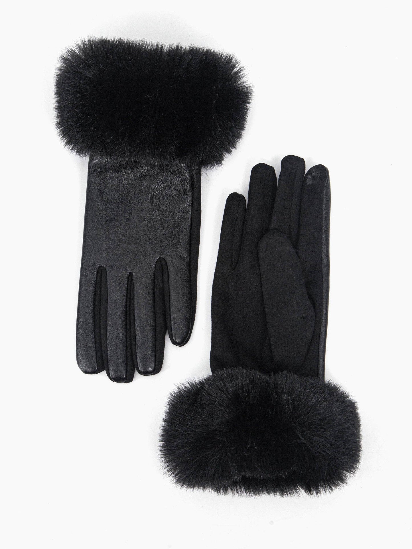 Maya Faux Fur Cuff Gloves - Black, PU: One-size