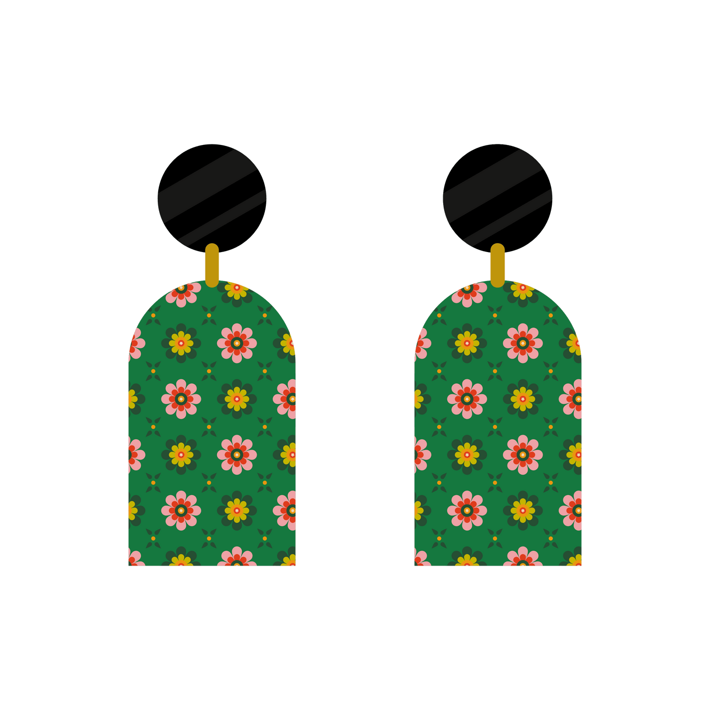 Wooden ‘Green with Pink flowers’ statement earrings