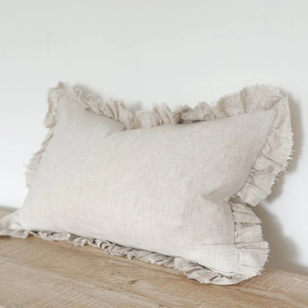 Greta Ruffle Edge Sand Oblong Cushion - 50x30cm