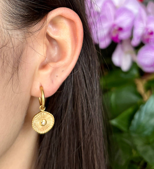 18ct Gold Plated Cubic Zirconia Sun Disc Huggie Earrings OR12