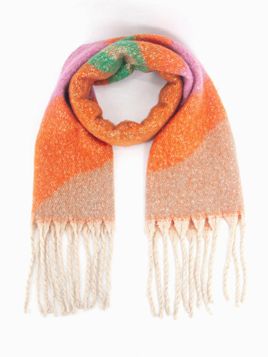 Camden Heavyweight Scarf - Orange/Green, Wave Colour Block: One-size