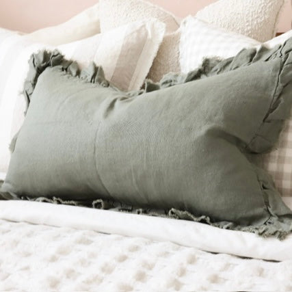 Hattie Ruffle Edge Khaki Linen Cushion