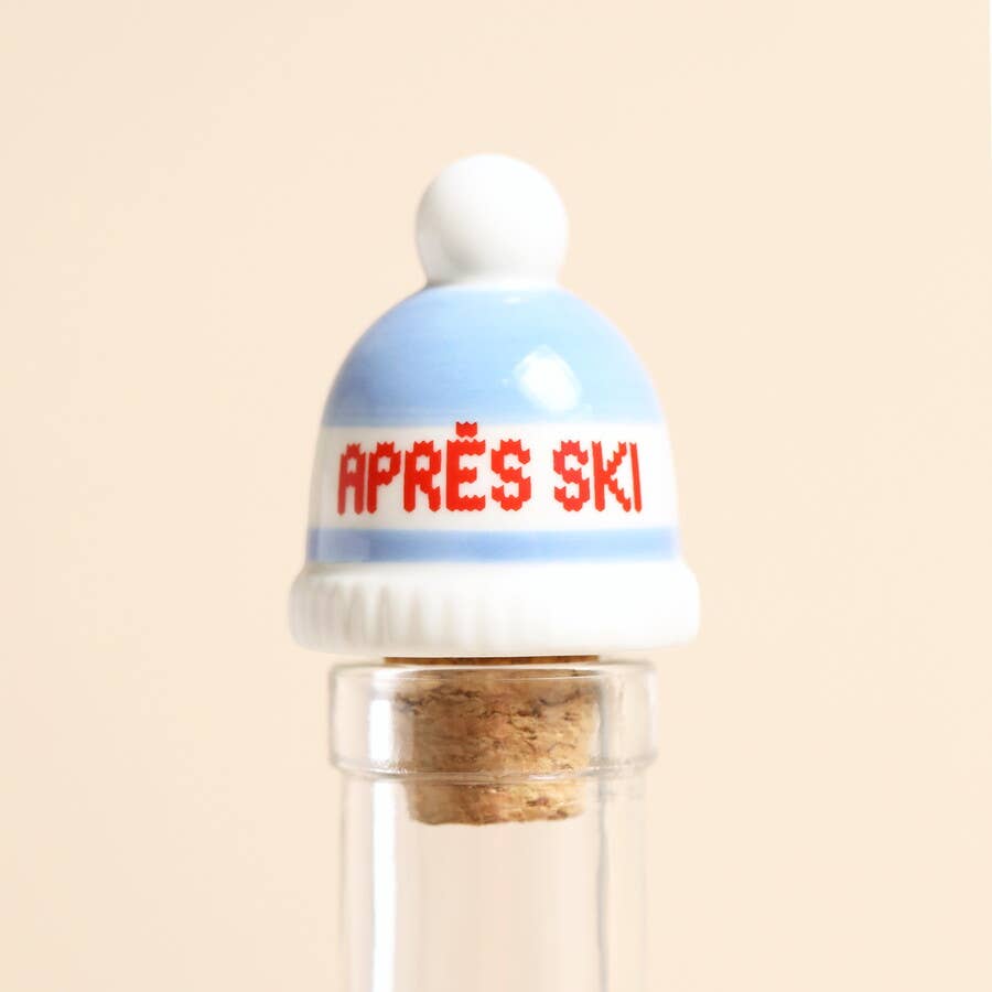 Ceramic Après-Ski Blue Bobble Hat Bottle Stopper