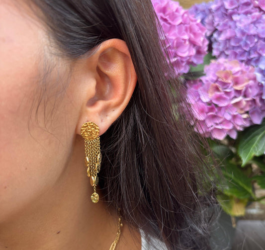 18ct Gold Plated Hammered Discs Dangle Earrings OR16