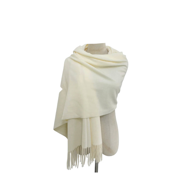 Soft Wool Tassel Blanket Scarf - Milky White/ Cream