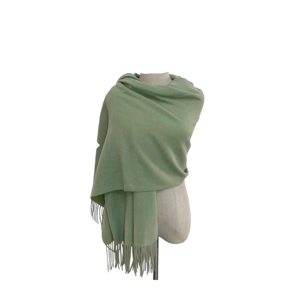 Soft Wool Tassel Blanket Scarf - Sage Green
