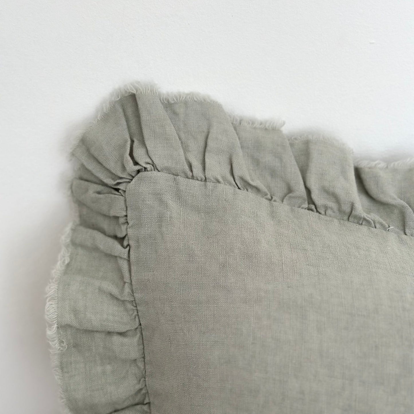 Hattie Ruffle Edge Sage Linen Cushion - 3 sizes