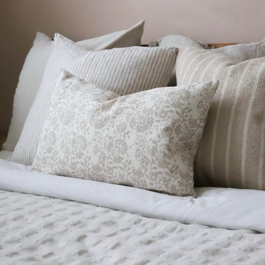 Arla Beige Floral Print Oblong Cushion - 50x30cm