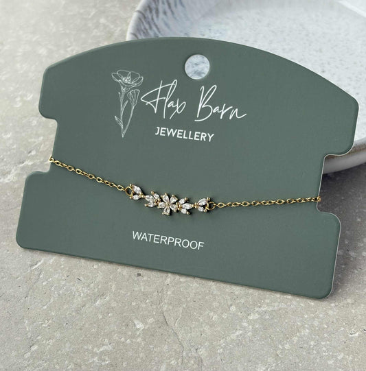 Tarnish Resistant Silver Flower Zirconia Bracelet. FB10