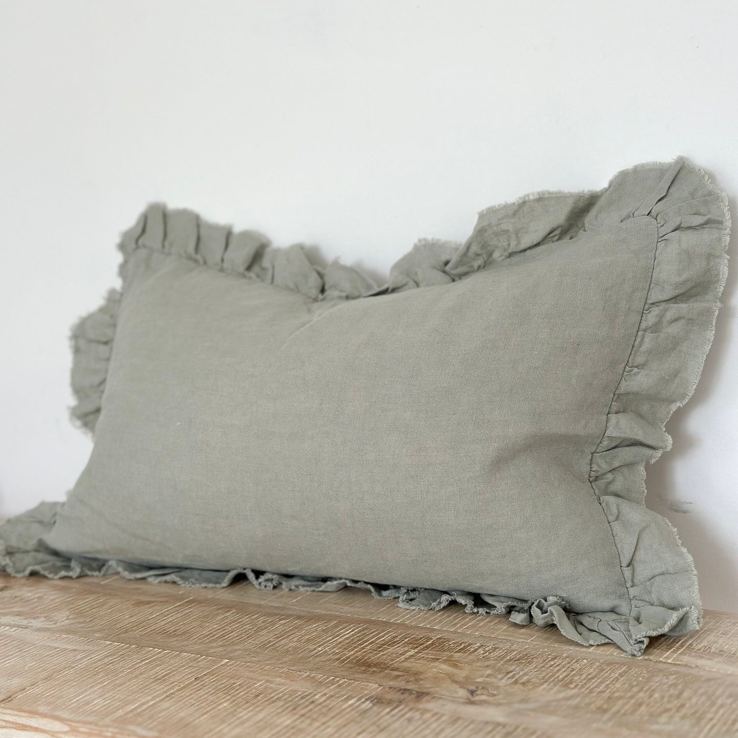 Hattie Ruffle Edge Sage Linen Cushion - 3 sizes