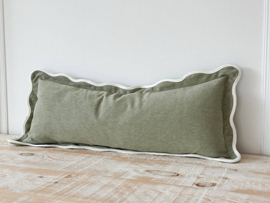 Chloe Sage Bolster Scalloped Edge Cushion 80x30